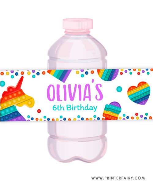 Rainbow Pop It Water Bottle Labels