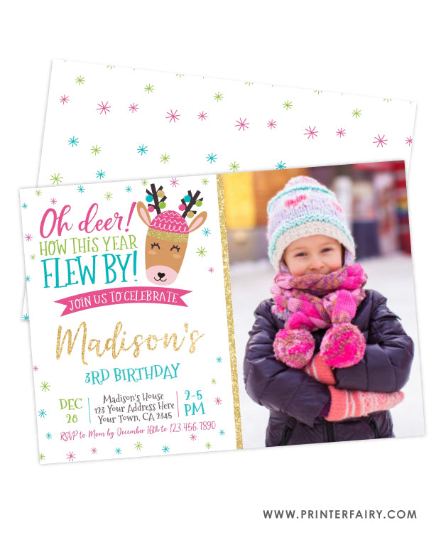 Reindeer Birthday Invitation with Photo