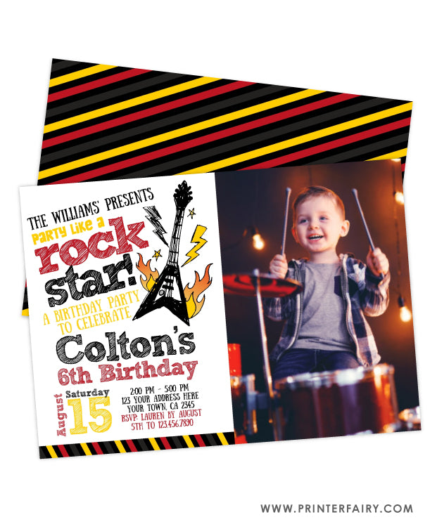 Rockstar Birthday Party Invitation with Photo