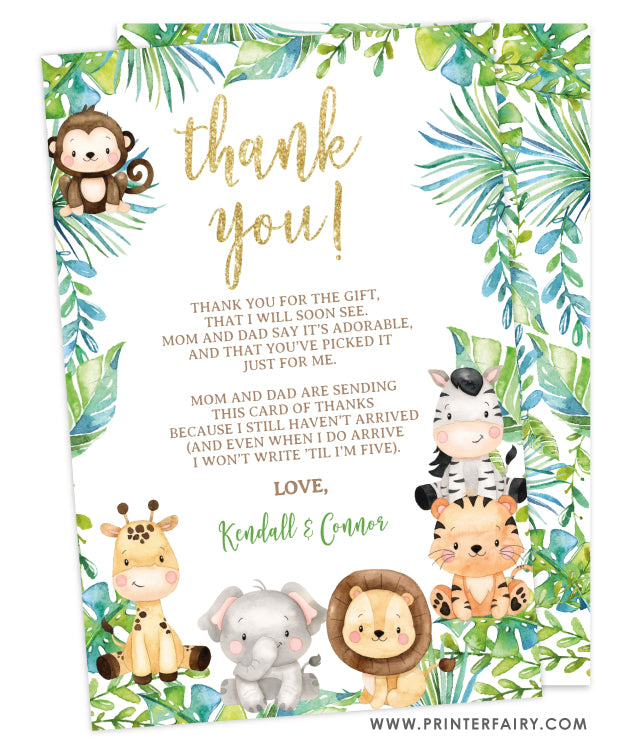 reservation Jep honning Safari Baby Shower Thank You Card | PrinterFairy