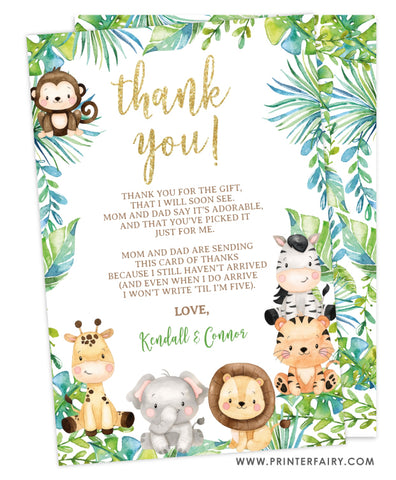 Safari Baby Shower Thank You Card