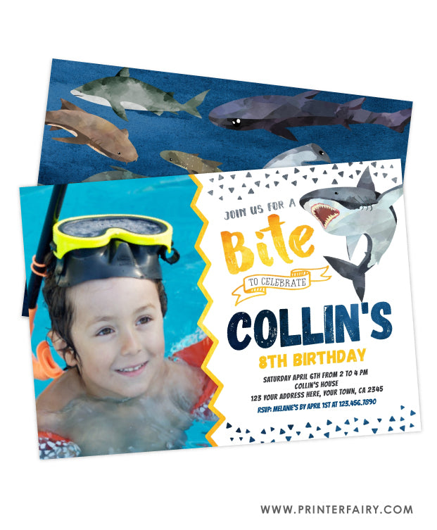 Shark Birthday Invitation with Photo