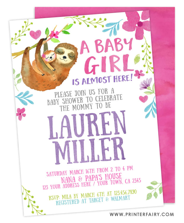 Sloth Baby Shower Invitation