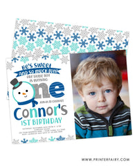 Snow First Birthday Invitation with Photo