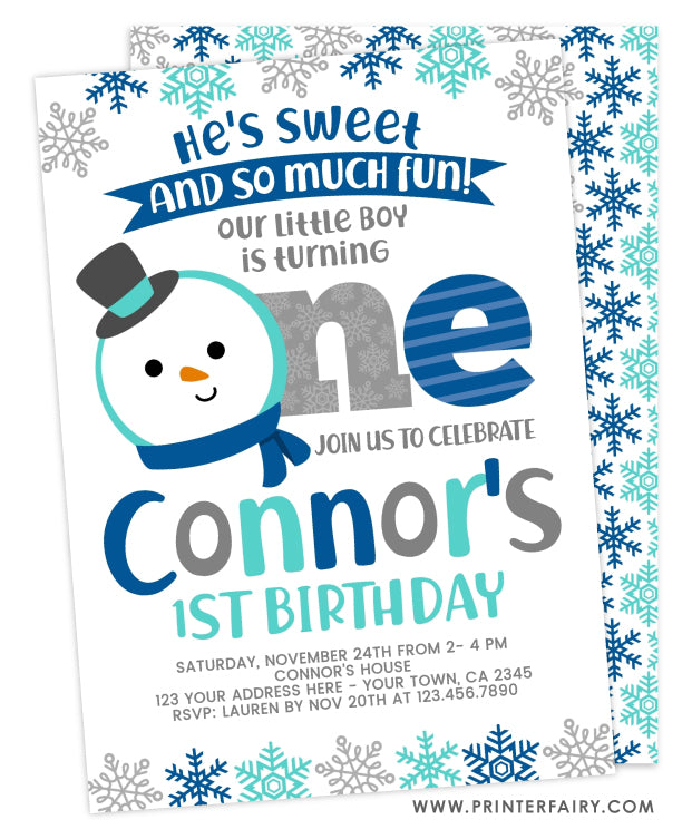 Snow First Birthday Invitation