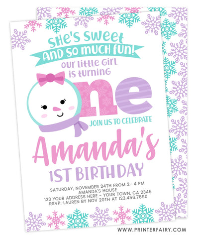 Snow First Birthday Invitation