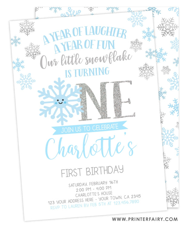 Snowflake First Birthday Invitation