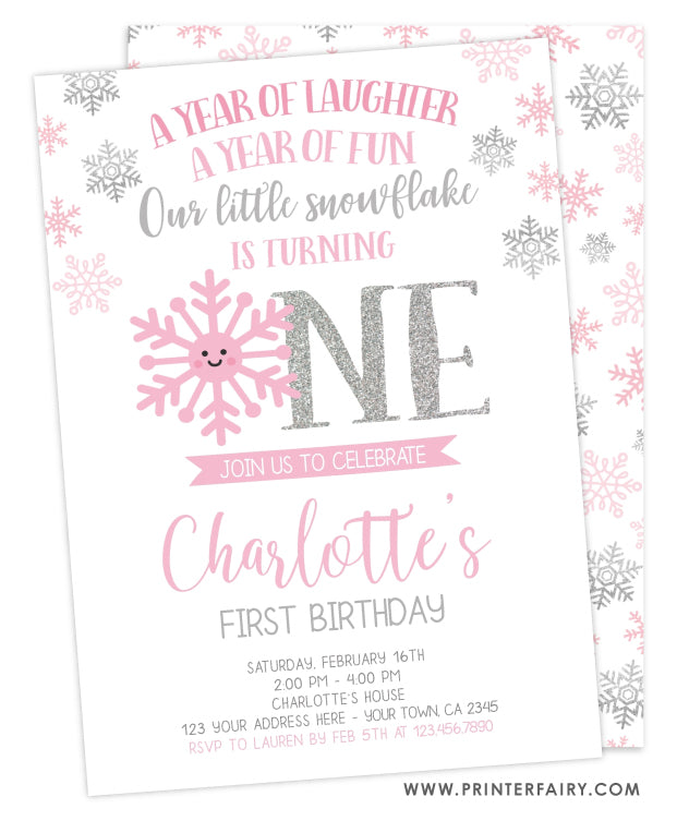 Snowflake First Birthday Invitation