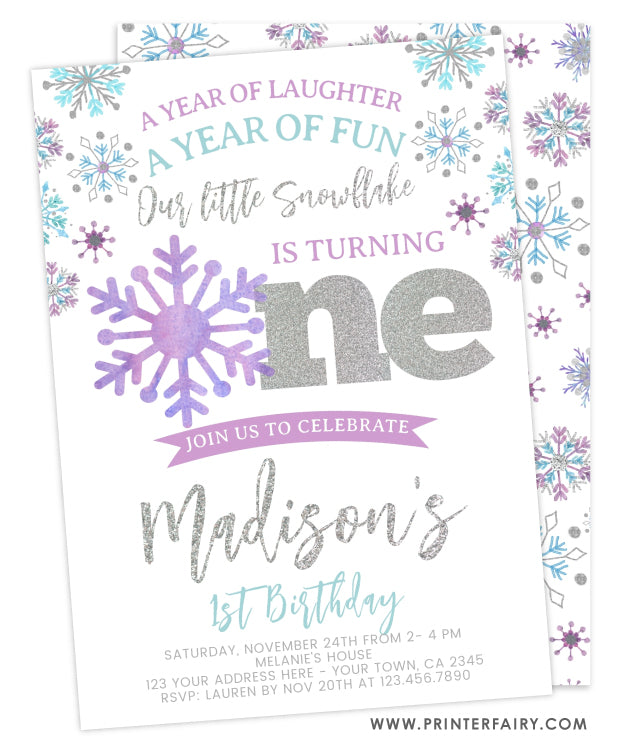 Snowflake First Birthday Invitation