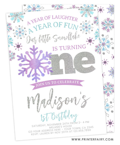 Snowflake First Birthday Invitation