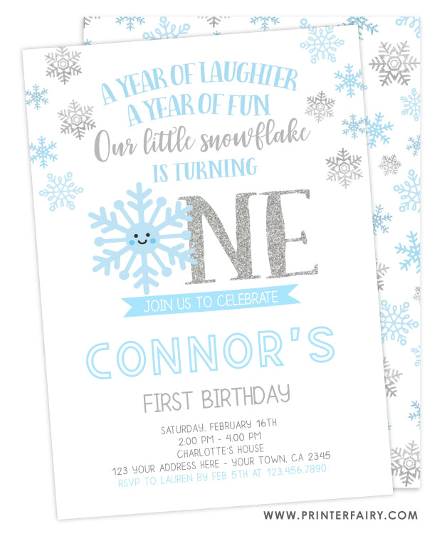 Snowflake First Birthday Invitation