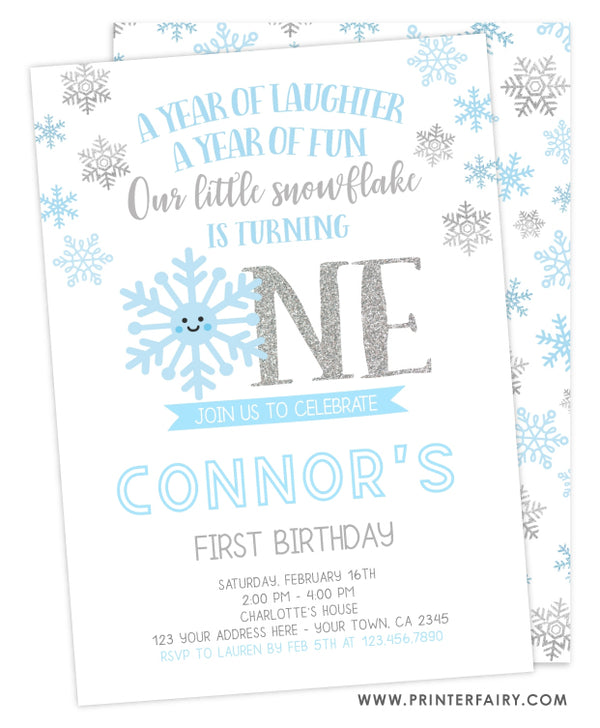 Snowflake First Birthday Invitation