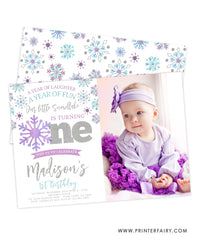 Snowflake First Birthday Invitation with Photo