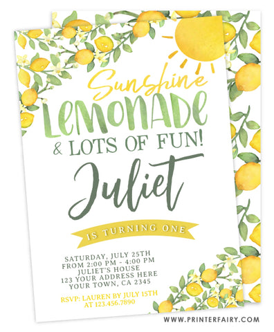 Sunshine Lemonade First Birthday Invitation