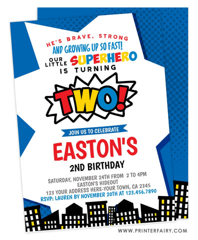 Superhero Second Birthday Party Invitation