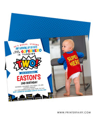 Superhero Second Birthday Party Invitation with Photo