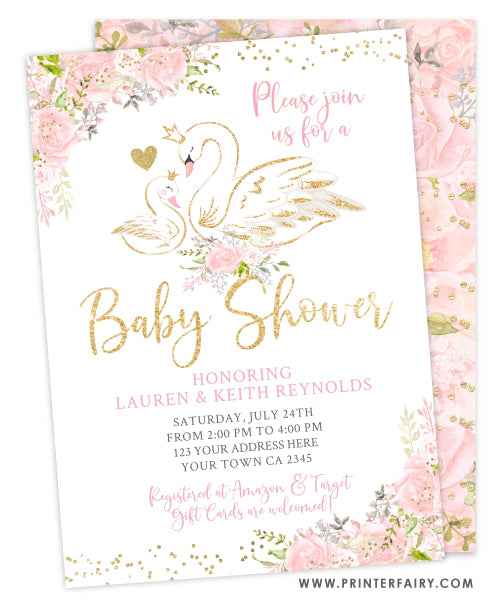 Swan Baby Shower Invitation