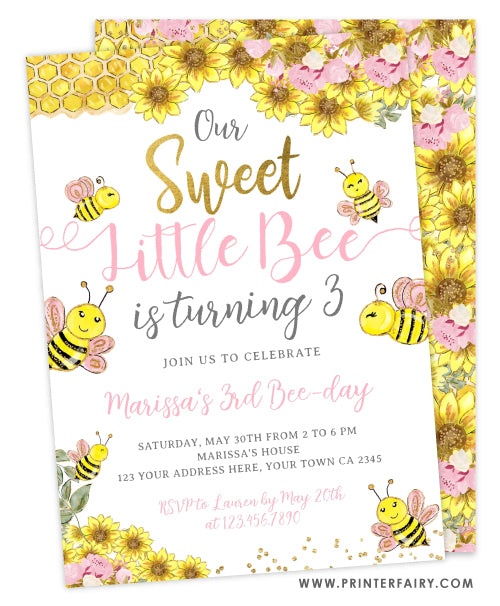 Sweet Little Bee Birthday Invitation