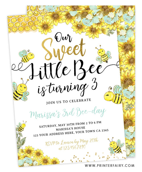 Sweet Little Bee Birthday Invitation