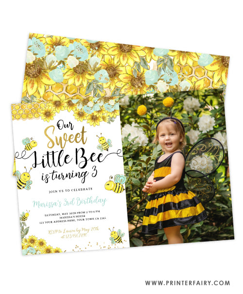 Sweet Little Bee Birthday Invitation with Photo