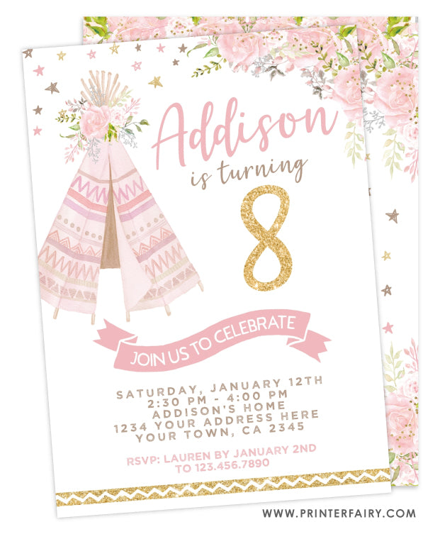 Teepee Birthday Invitation