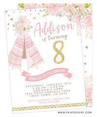 Teepee Birthday Invitation