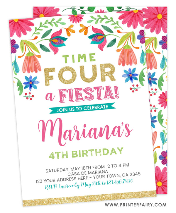 Time FOUR a Fiesta Floral Birthday Invitation