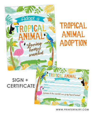 Tropical Animal Adoption Printables