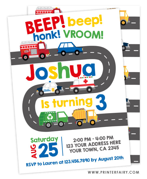 Transportation Birthday Invitation