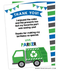 Trash Truck Birthday Party Thank You Card