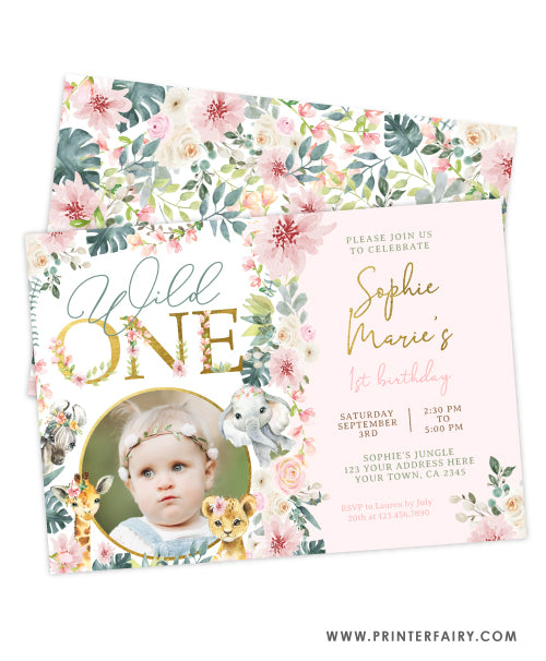 Tropical Jungle First Birthday Invitation with Photo