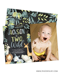 Two Wild Jungle Birthday Invitation with Photo