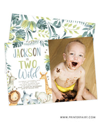 Two Wild Jungle Birthday Invitation with Photo