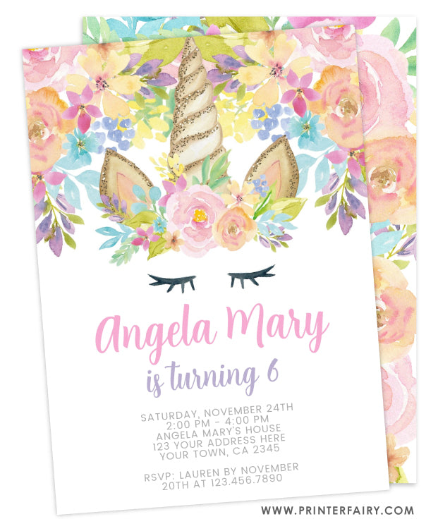 Unicorn Birthday Party Invitation