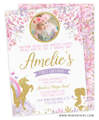 Unicorn & Mermaid Birthday Party Invitation with Photo