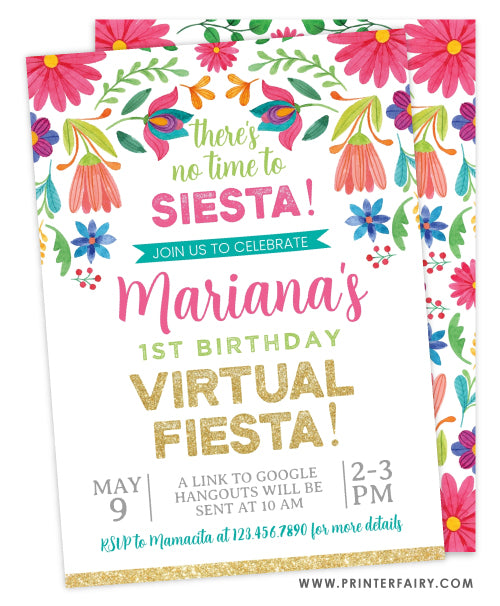 Virtual Fiesta Floral Birthday Invitation