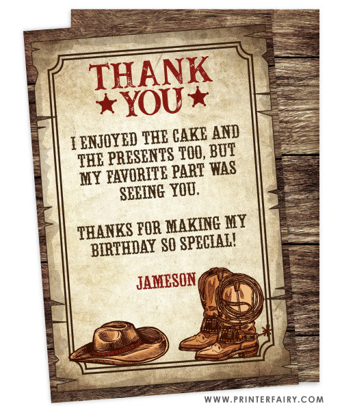 Western Party Thank You Card