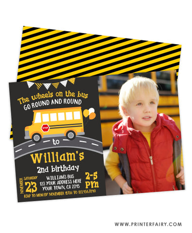 Wheels on the Bus Birthday Party Invitation with Photo