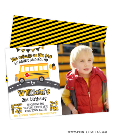 Wheels on the Bus Birthday Party Invitation with Photo