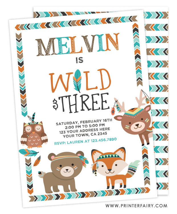 Wild & Three Birthday Invitation