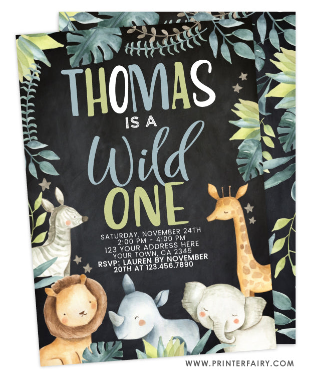 Wild One Jungle Birthday Invitation