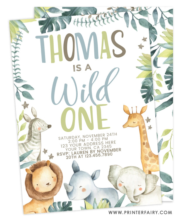 Wild One Jungle Birthday Invitation