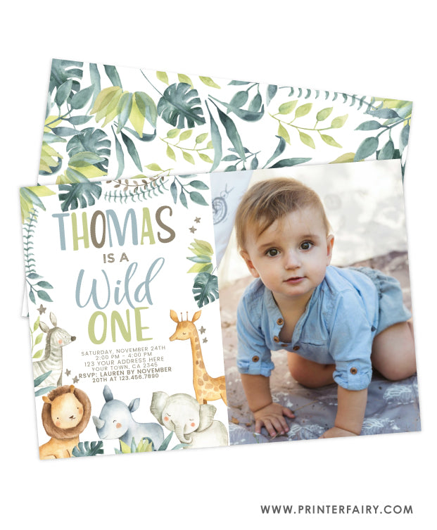 Wild One Jungle Birthday Invitation with Photo