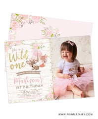 Wild One Woodland Invitation with Photo