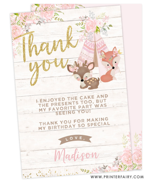 Wild One Woodland Thank You Card