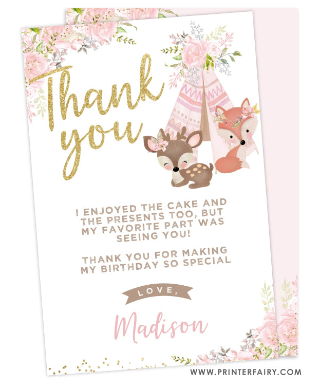 Wild One Woodland Thank You Card