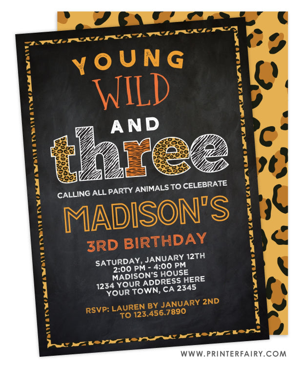 Wild & Three Birthday Invitation