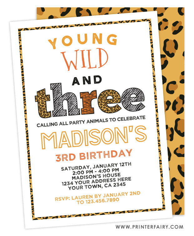 Wild & Three Birthday Invitation