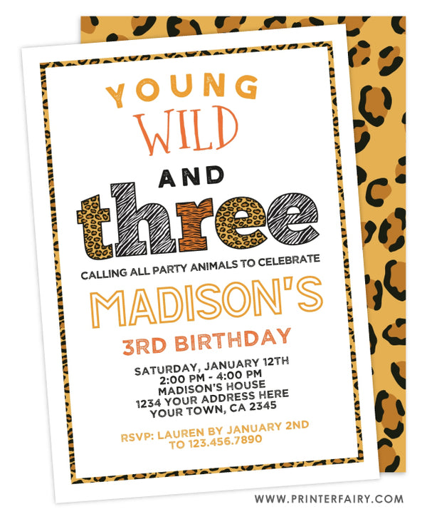 Wild & Three Birthday Invitation