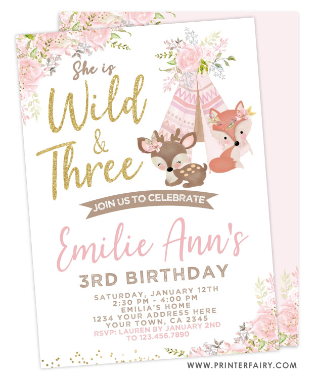 Wild & Three Birthday Invitation